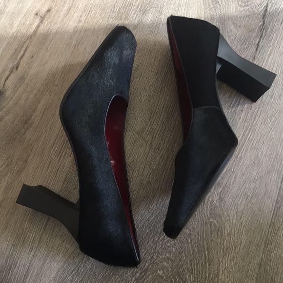 Valerie Stevens Black Block Heels Cow Texture 8.5 - Picture 2 of 5